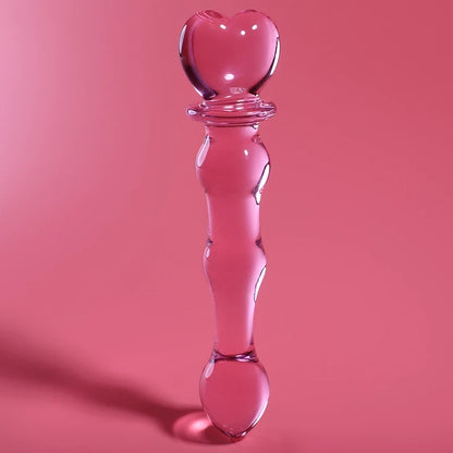 Godemichet en verre rose avec tête en forme de cœur et design lisse en verre borosilicate body-safe