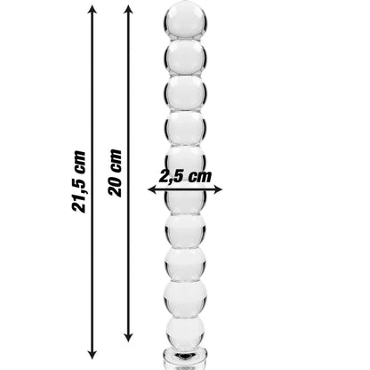 Plug anal 22 cm en verre transparent – schéma des dimensions et diamètre