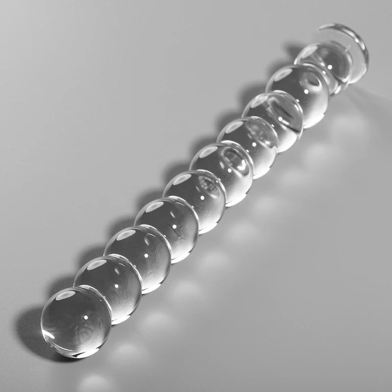 Godemichet en verre borosilicate transparent avec boules perlées pour stimulation progressive 