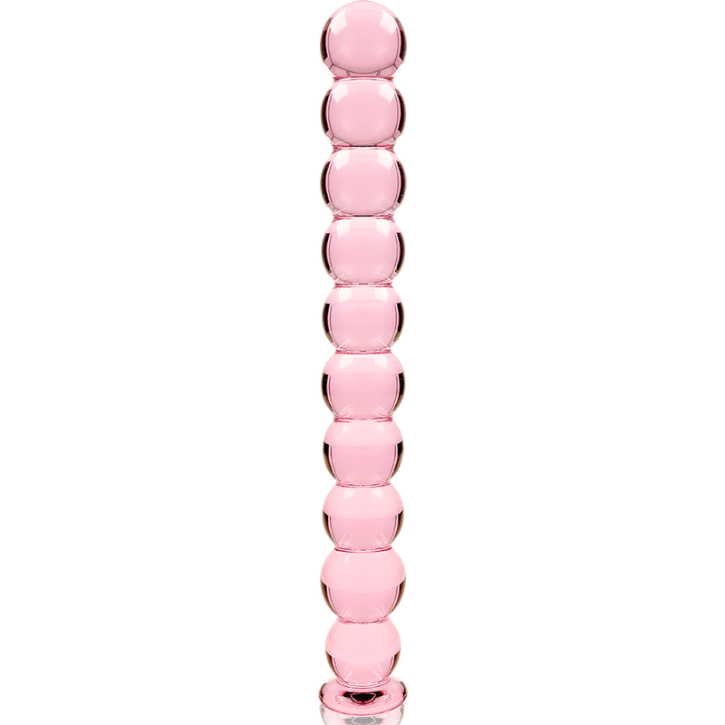Plug anal 22 cm en verre rose – perles progressives lisses