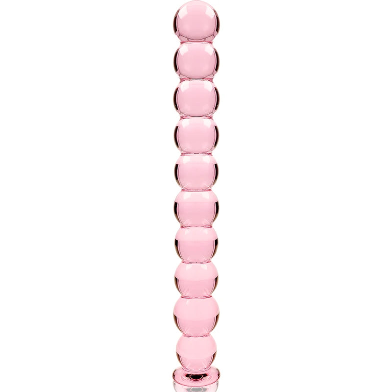 Plug anal 22 cm en verre rose – perles progressives lisses