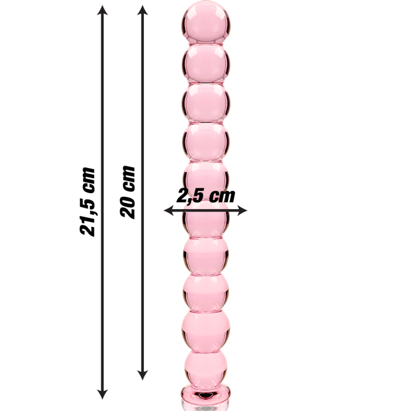 Plug anal 22 cm en verre rose à perles – dimensions longueur et diamètre