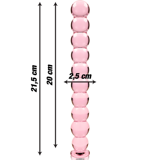 Plug anal 22 cm en verre rose à perles – dimensions longueur et diamètre