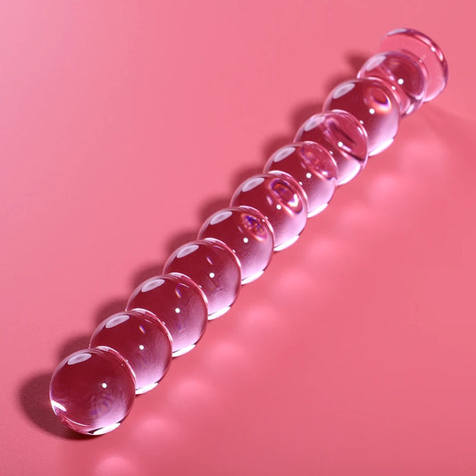 Godemichet en verre borosilicate rose avec boules perlées pour stimulation progressive – sextoy hygiénique et durable