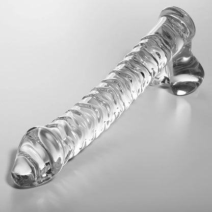 Godemichet en verre texturé pour stimulation intense grâce aux reliefs ondulés et surface lisse hygiénique