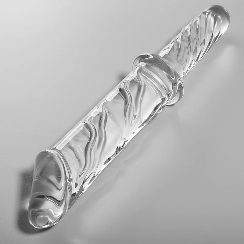 > dildo en verre transparent texturé avec reliefs pour stimulation intense et design élégant