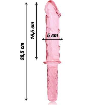 dildo en verre rose avec dimensions longueur 28,5 cm diamètre 5 cm stimulation interne