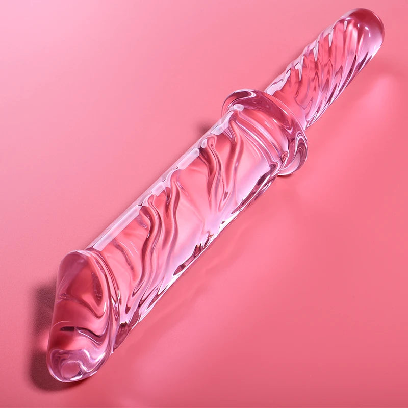 > dildo en verre rose texturé avec reliefs pour stimulation intense et design élégant