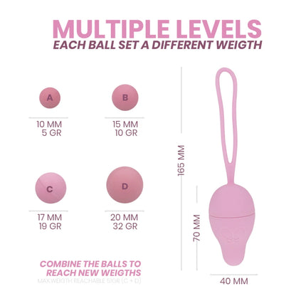 boule de Kegel rose avec poids progressifs et dimensions pour entraînement du périnée