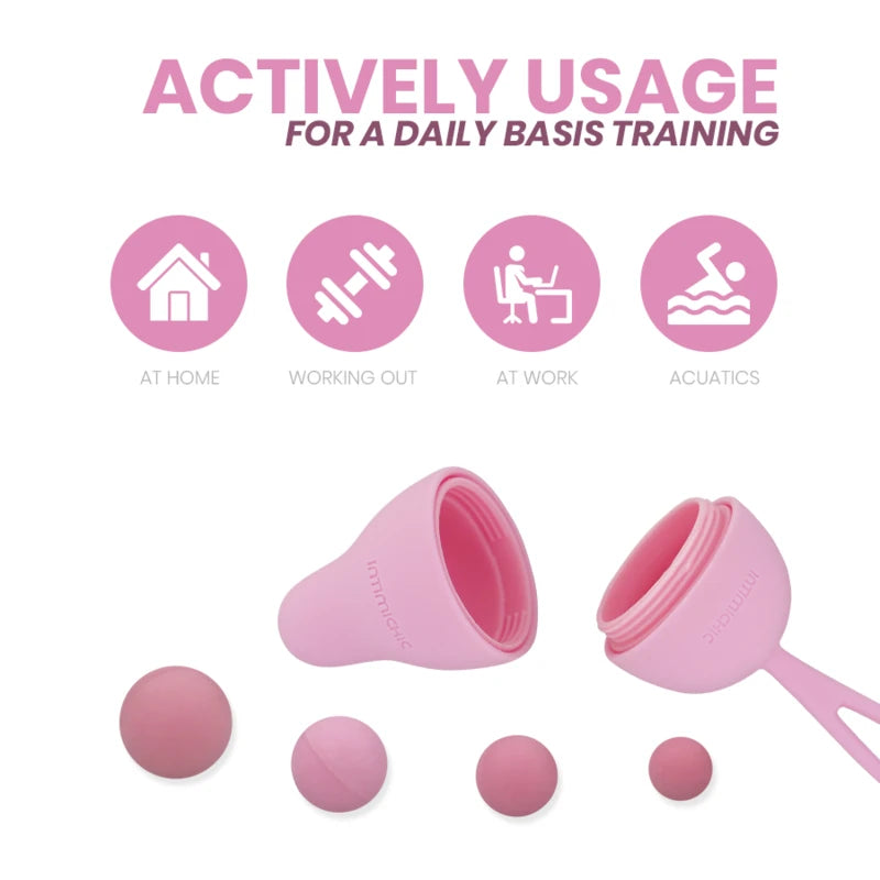 boule de Kegel rose avec poids progressifs et utilisation quotidienne pour renforcer le périnée