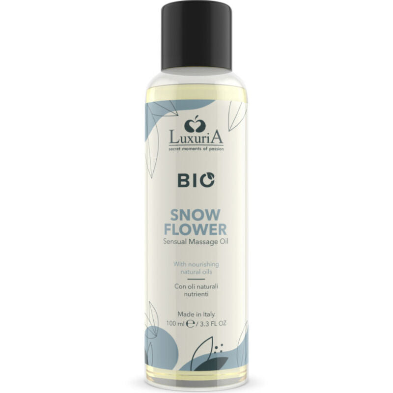 Huile de massage sensuelle bio Luxuria Snow Flower en flacon 100 ml