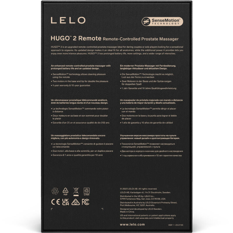 packaging LELO Hugo 2 stimulateur prostatique haut de gamme avec télécommande