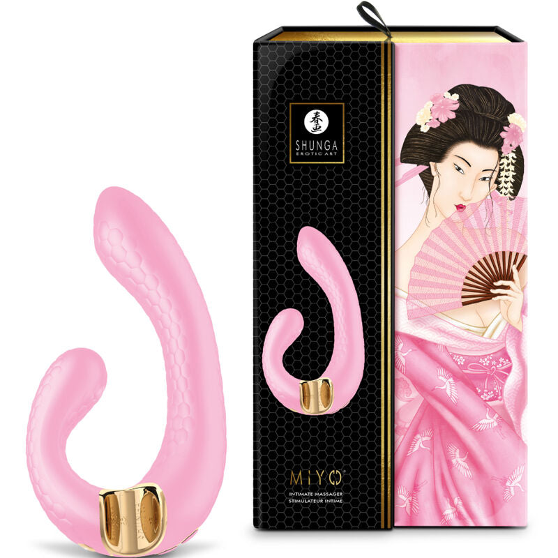Packaging du vibromasseur Shunga Miyo, vue de la boîte avec visuel du produit et informations fabricant