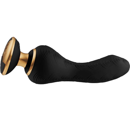 Vibromasseur Shunga Sanya noir en silicone, vue latérale mettant en évidence la forme ergonomique et la finition mate