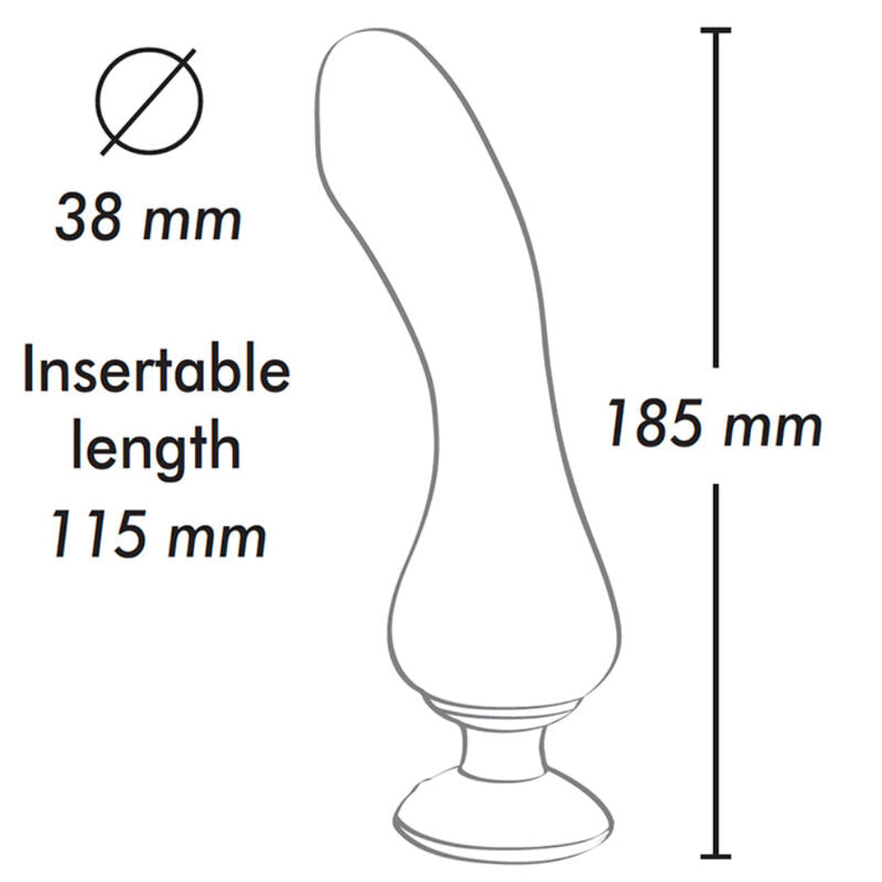 Schéma des dimensions du vibromasseur Shunga Sanya, indiquant la longueur totale, la longueur insérable et le diamètre