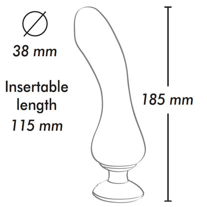 Schéma des dimensions du vibromasseur Shunga Sanya, indiquant la longueur totale, la longueur insérable et le diamètre