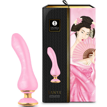 Packaging du vibromasseur Shunga Sanya, vue de la boîte avec visuel du produit et informations fabricant