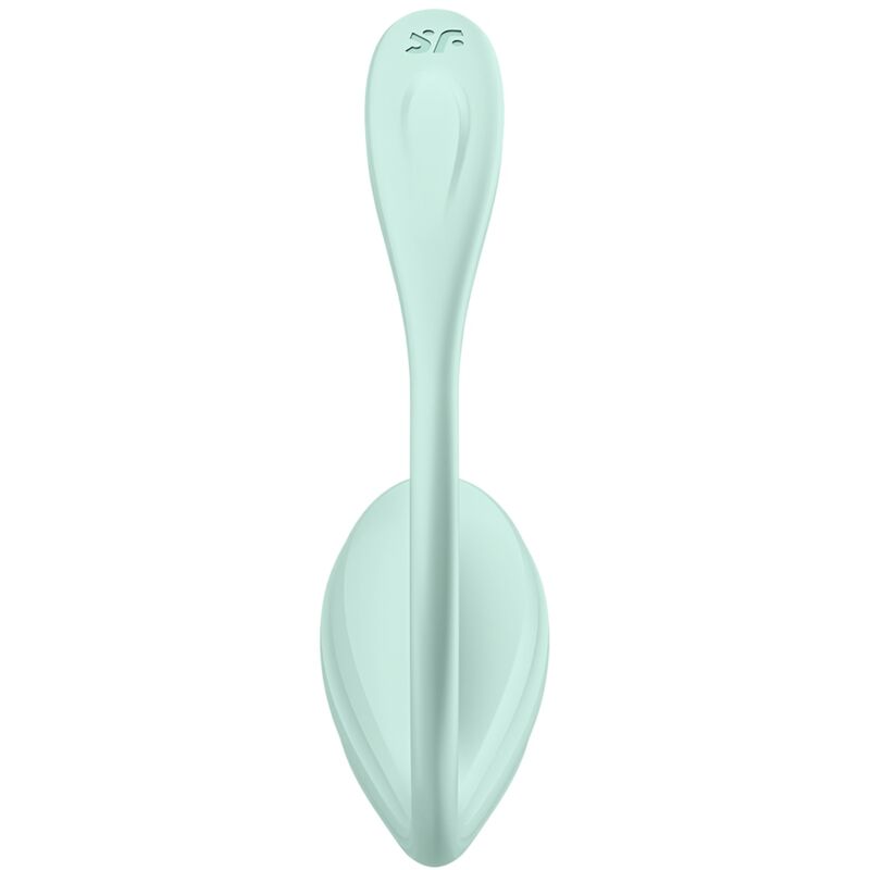 Satisfyer Smooth Petal vert menthe, vue arrière montrant la tige lisse, la finition mate et la base arrondie
