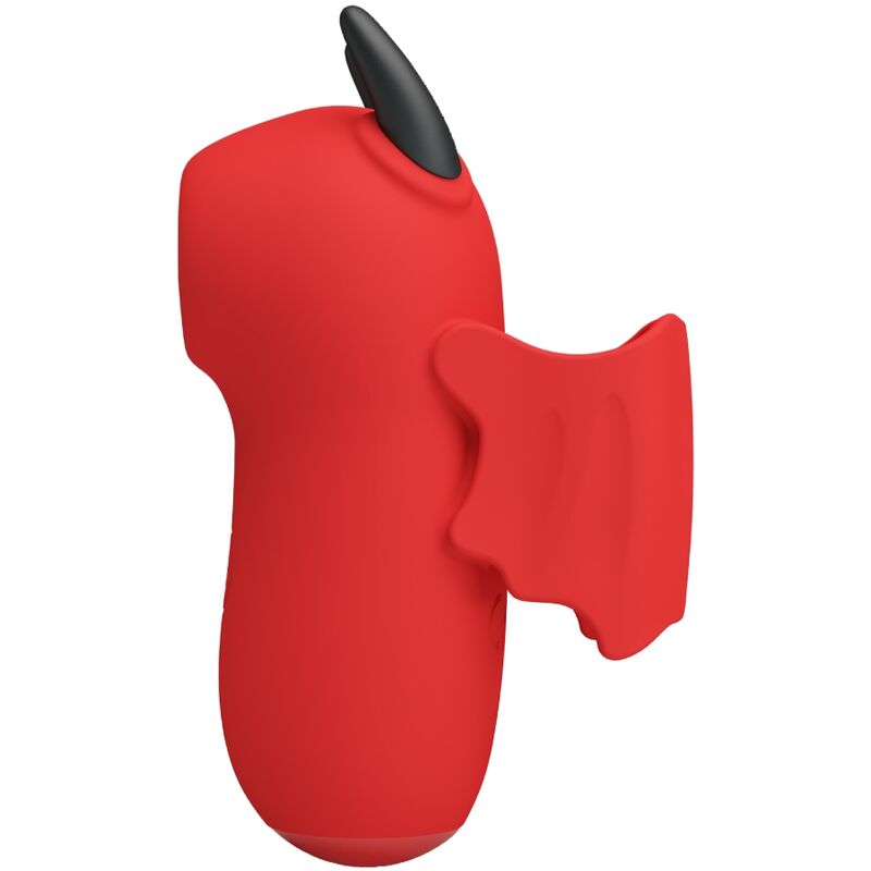 Mini stimulateur clitoridien rouge en silicone, vue latérale montrant la languette externe et le design ergonomique