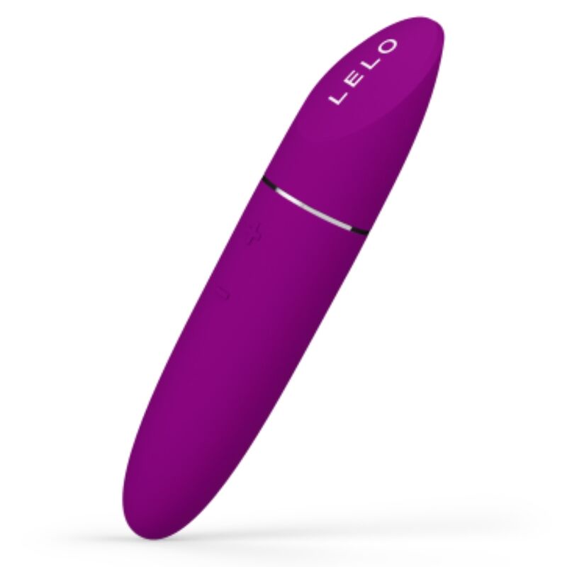 Vibromasseur LELO violet en silicone avec design ergonomique vue inclinée sur fond blanc