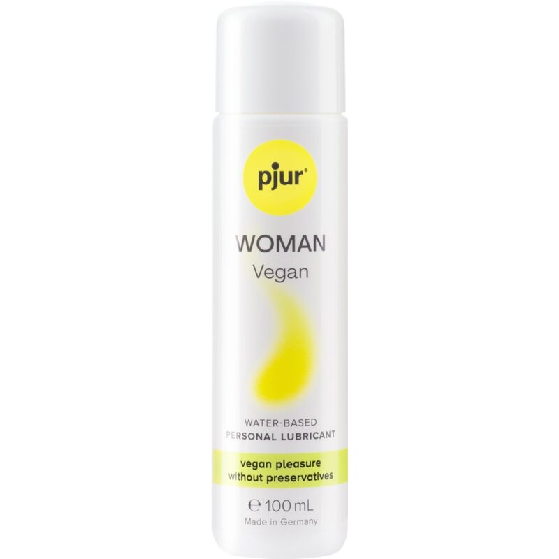 Flacon de lubrifiant intime pjur Woman Vegan 100 ml sur fond blanc