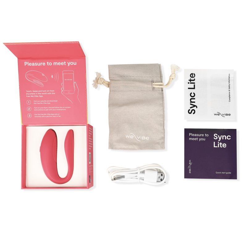 Packaging du vibromasseur couple waterproof rose, vue du coffret avec visuel du produit et accessoires inclus