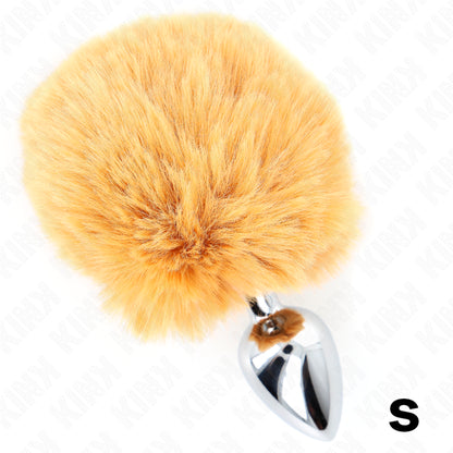 KINK - BOUCHON EN ACIER INOXYDABLE 7 x 3 CM AVEC QUEUE DE LAPIN EN FAUSSE FOURRURE BEIGE 8 CM - Naturel Ethique