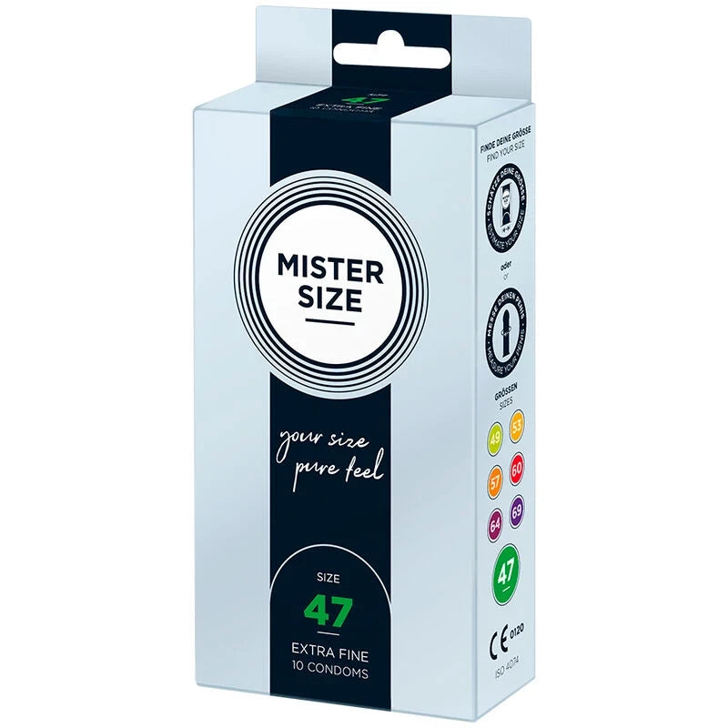 Boîte de 10 préservatifs Mister Size taille XS, 47 mm de largeur nominale