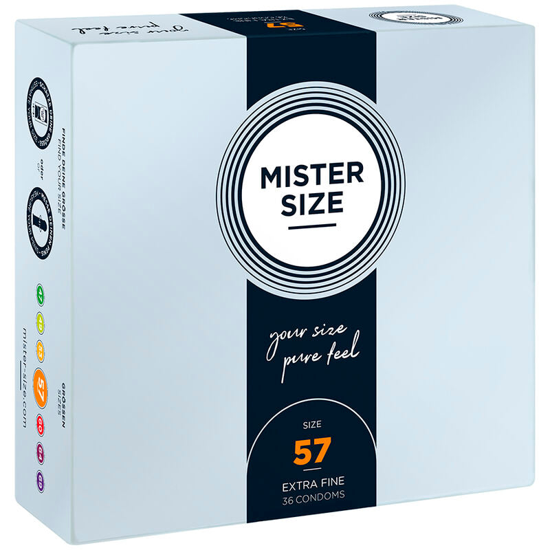Boîte de 36 préservatifs Mister Size taille  57 mm de largeur nominale