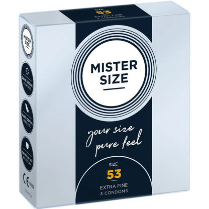 Boîte de 3 préservatifs Mister Size taille M, 53 mm de largeur nominale