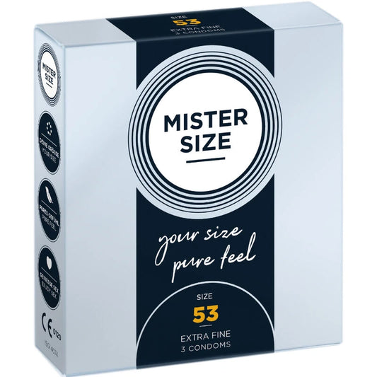 Boîte de 3 préservatifs Mister Size taille M, 53 mm de largeur nominale