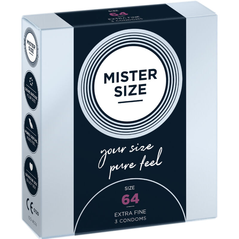 Boîte de 3 préservatifs Mister Size taille XXL, 64 mm de largeur nominale