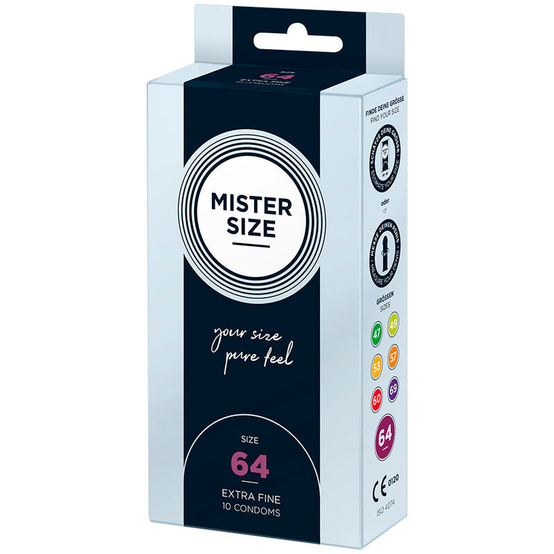 boîte de préservatifs Mister Size taille 64 exemple de protection intime pour une utilisation plus sûre des sextoys