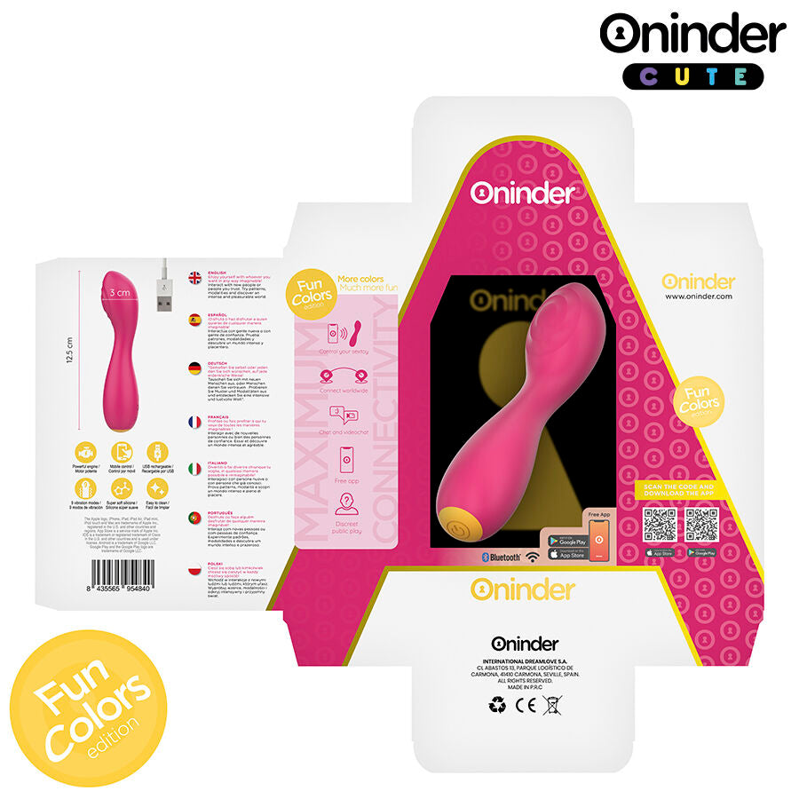 Vibromasseur rose rechargeable Oninder – présentation complète du produit dans sa boîte
