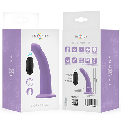 Packaging du vibromasseur ventouse violet avec télécommande, vue de la boîte et des éléments inclus