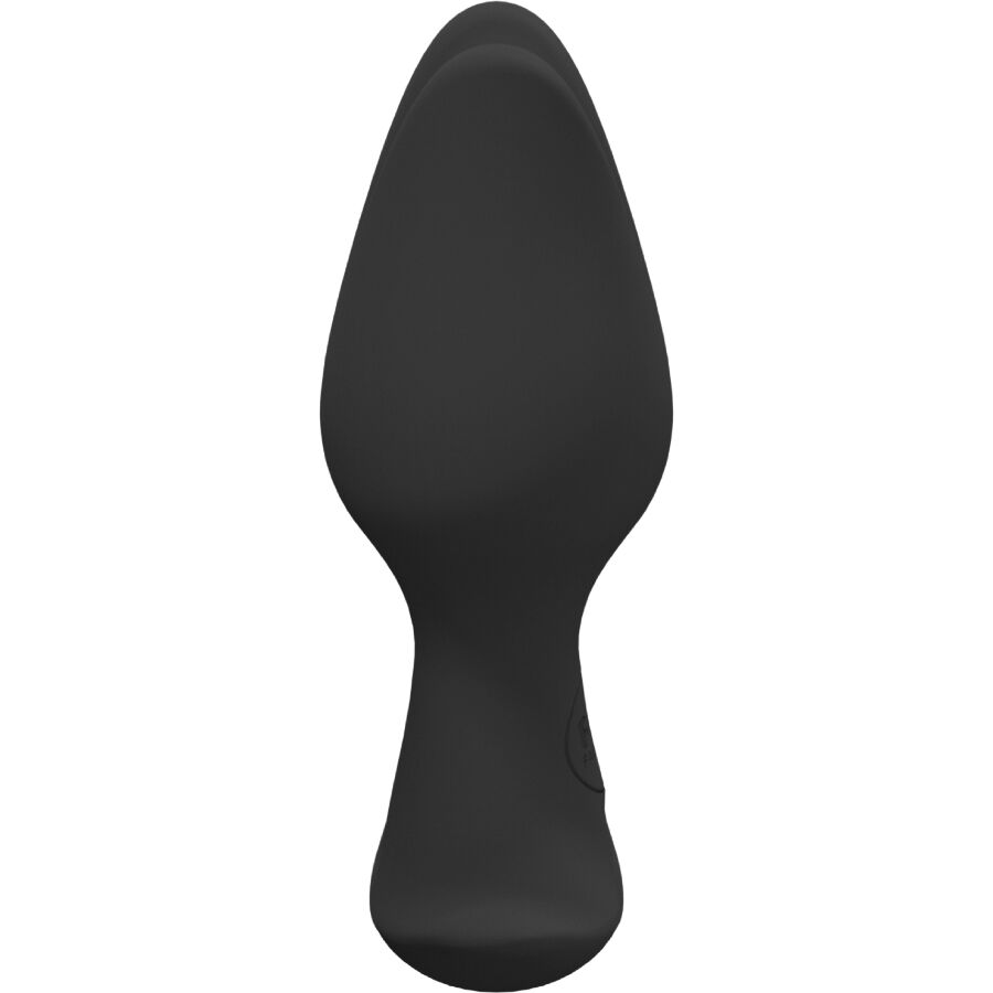 Plug anal noir en silicone avec forme conique et base de sécurité vue de côté