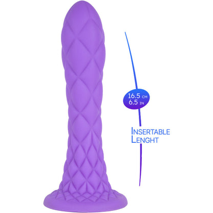 La courbe du gode violet SilexD et sa base ventouse, silicone liquide sur noyau Silexpan