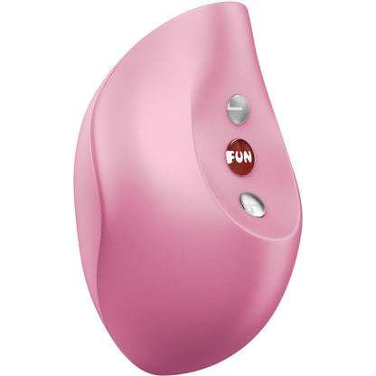 Stimulateur clitoridien Fun Factory Delicia rose, vue arrière montrant les boutons de commande et la surface lisse du silicone