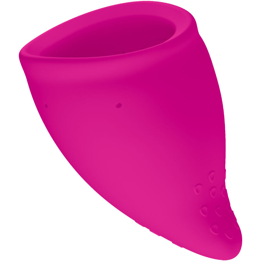Coupe menstruelle rose en silicone avec ouverture large et base arrondie