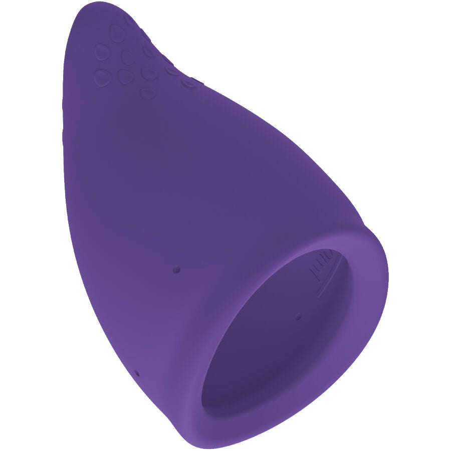 Coupe menstruelle violet foncé en silicone avec ouverture circulaire et base conique