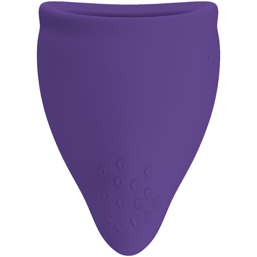 Coupe menstruelle violette en silicone avec forme conique et col évasé