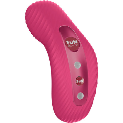 Vibromasseur courbé Fun Factory en silicone rose avec surface texturée et boutons de réglage intégrés