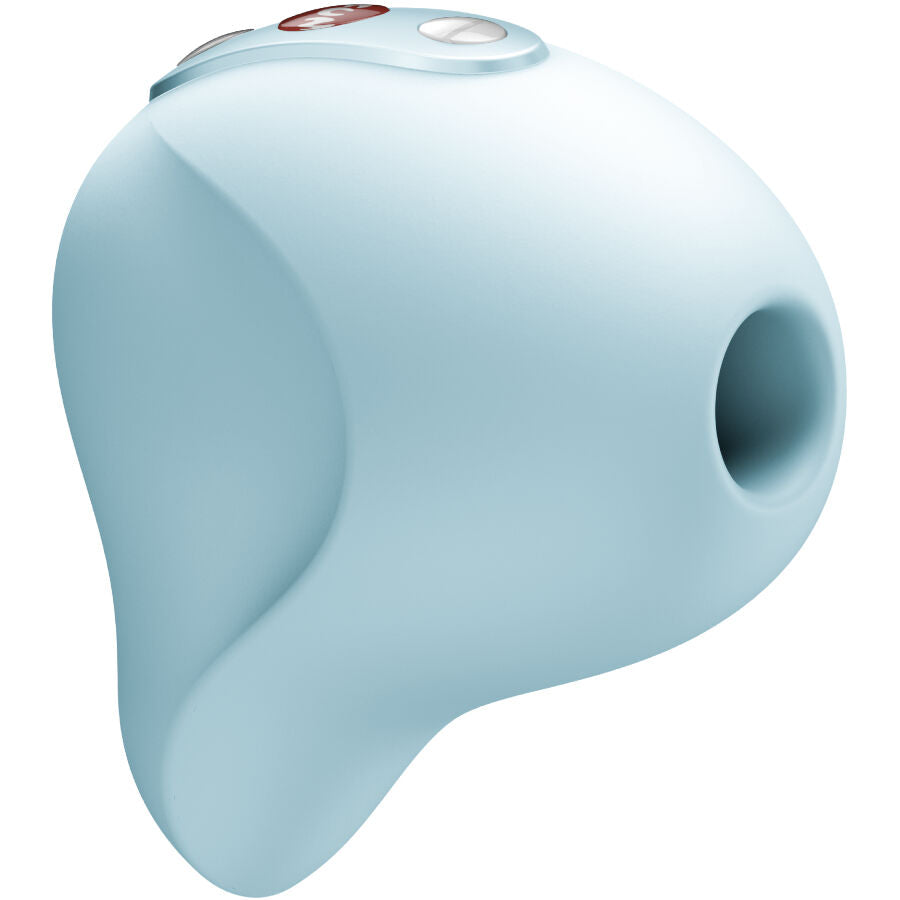 Stimulateur clitoridien Fun Factory Seduction Air Pulse bleu clair en silicone doux, forme compacte ergonomique, ouverture frontale circulaire pour stimulation par air pulsé