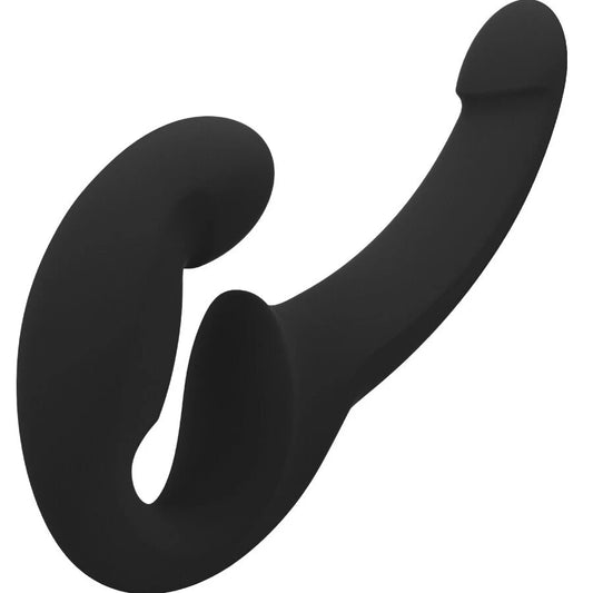 Gode strapless sans harnais silicone noir – double embout stimulation interne et port partenaire body-safe