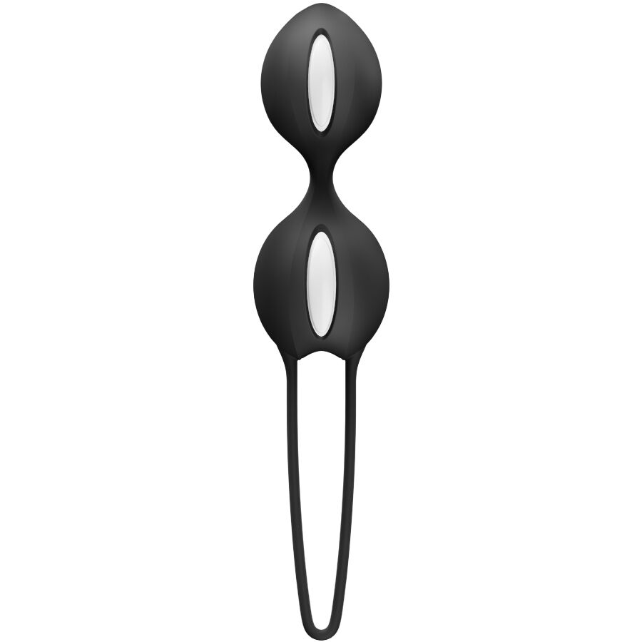 Double boule de Geisha noire en silicone avec deux sphères superposées et tige longue