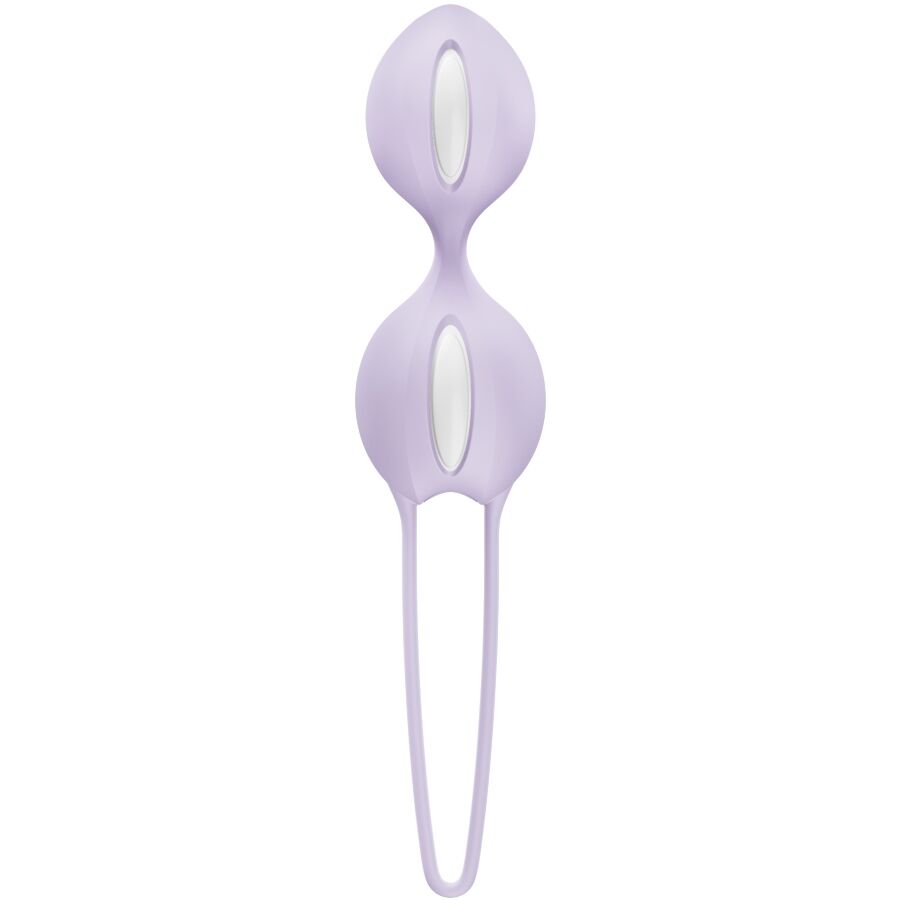 Double boule de Geisha violette en silicone avec deux sphères alignées et tige fine