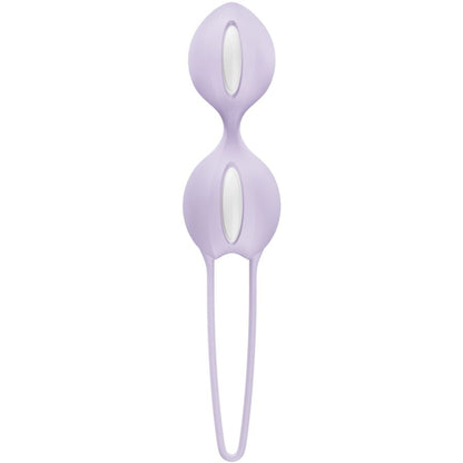 Double boule de Geisha violette en silicone avec deux sphères alignées et tige fine