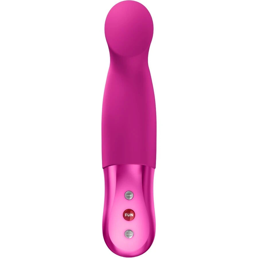 vibromasseur ergonomique en silicone rose avec interface de commande intégrée