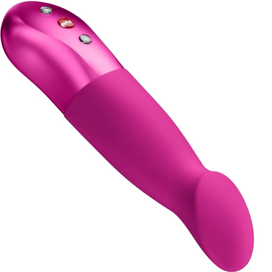 vibromasseur rose Fun Factory vue inclinée avec tête arrondie et boutons visibles