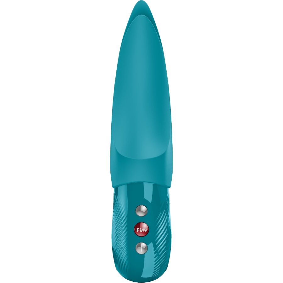 Stimulateur clitoridien Fun Factory Volta turquoise – vue face commandes USB-C silicone